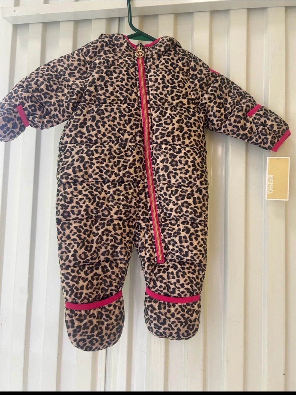 MICHAEL Michael Kors Leopard-Print Puffer One-Piece Pink Trim 0-6 M NWT